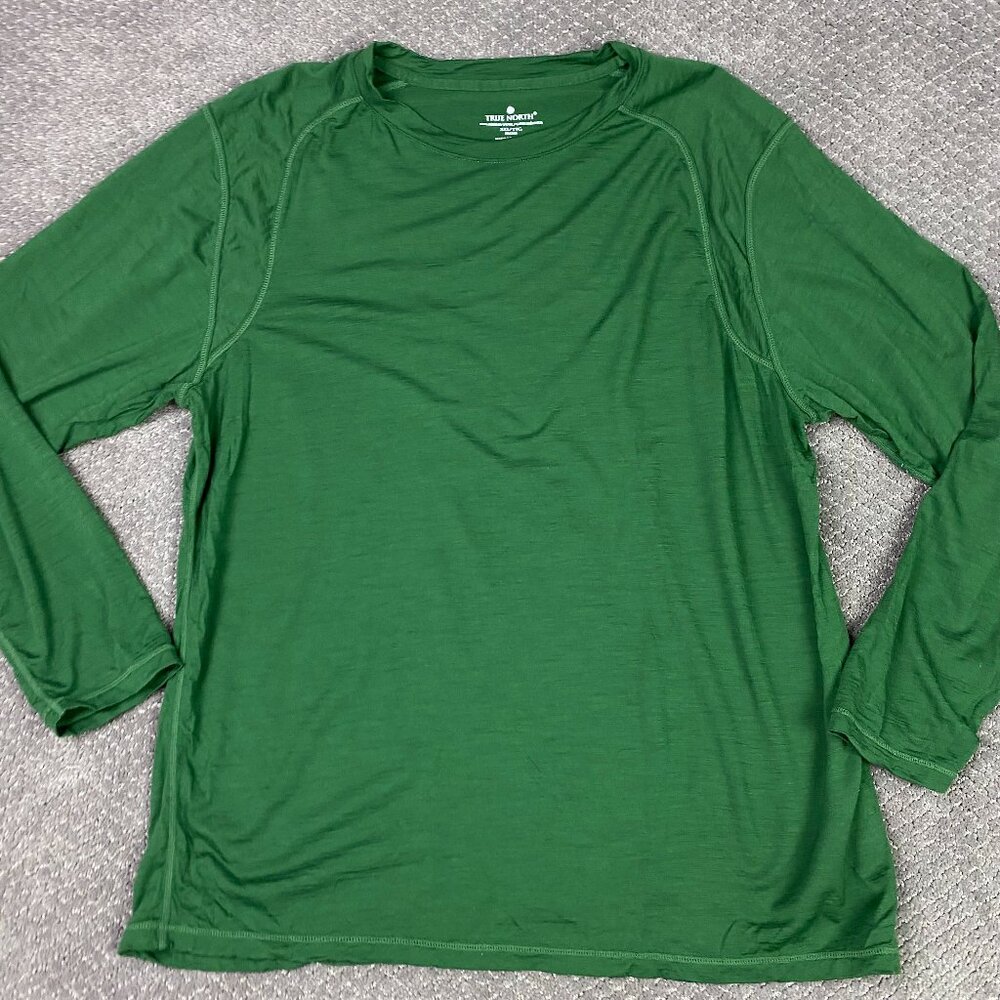 True North Merino Wool Shirt Men's XXL Green Long Sleeve Hiking Base Layer